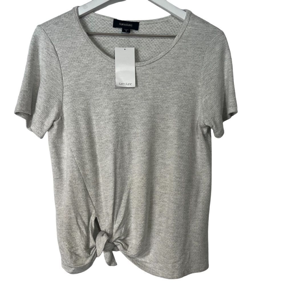 Karen Kane Side Tie Top Womens Small Heather Grey Short Sleeve Textured Basic